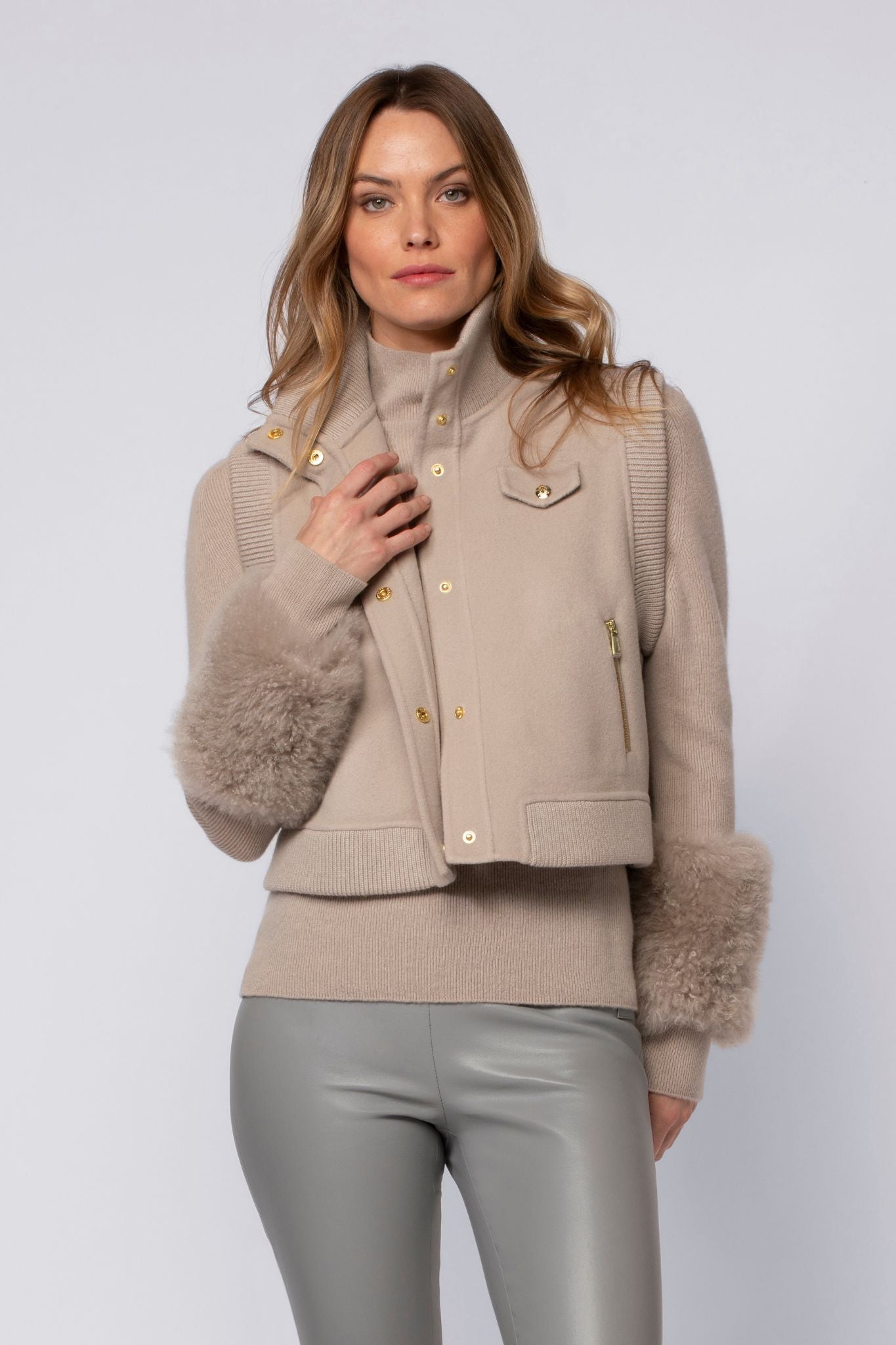 Veste VEVA taupe en laine haut de gamme MAX&MOI