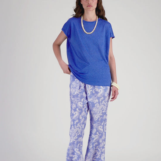 Pantalon viscose bleu à imprimé bandana MAX&MOI style élégant