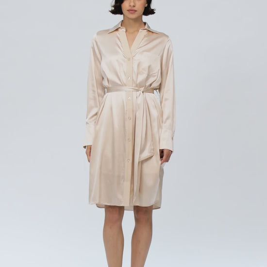 Robe Raesa beige en soie et cuir mode femme luxe