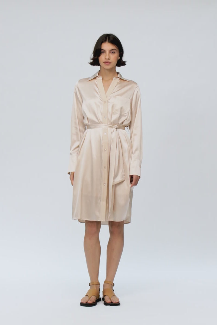 Robe Raesa beige en soie et cuir mode femme luxe