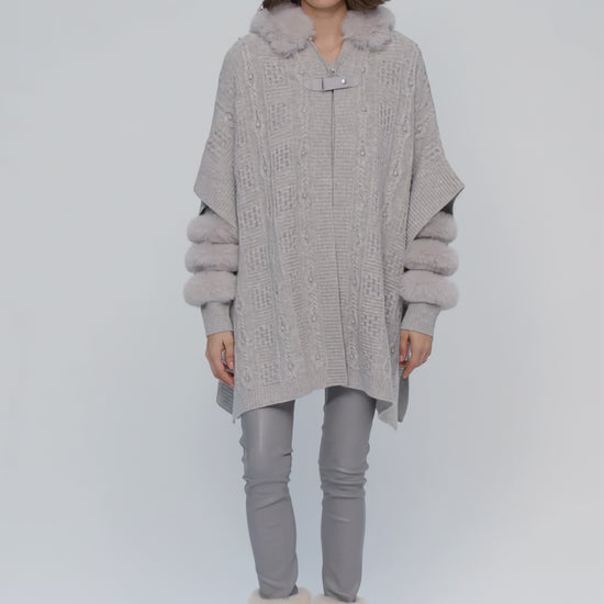 Poncho PERCE gris en laine cachemire haut de gamme MAX&MOI