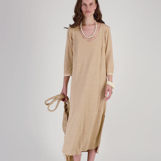 Robe longue lin femme collection été MAX&MOI camel