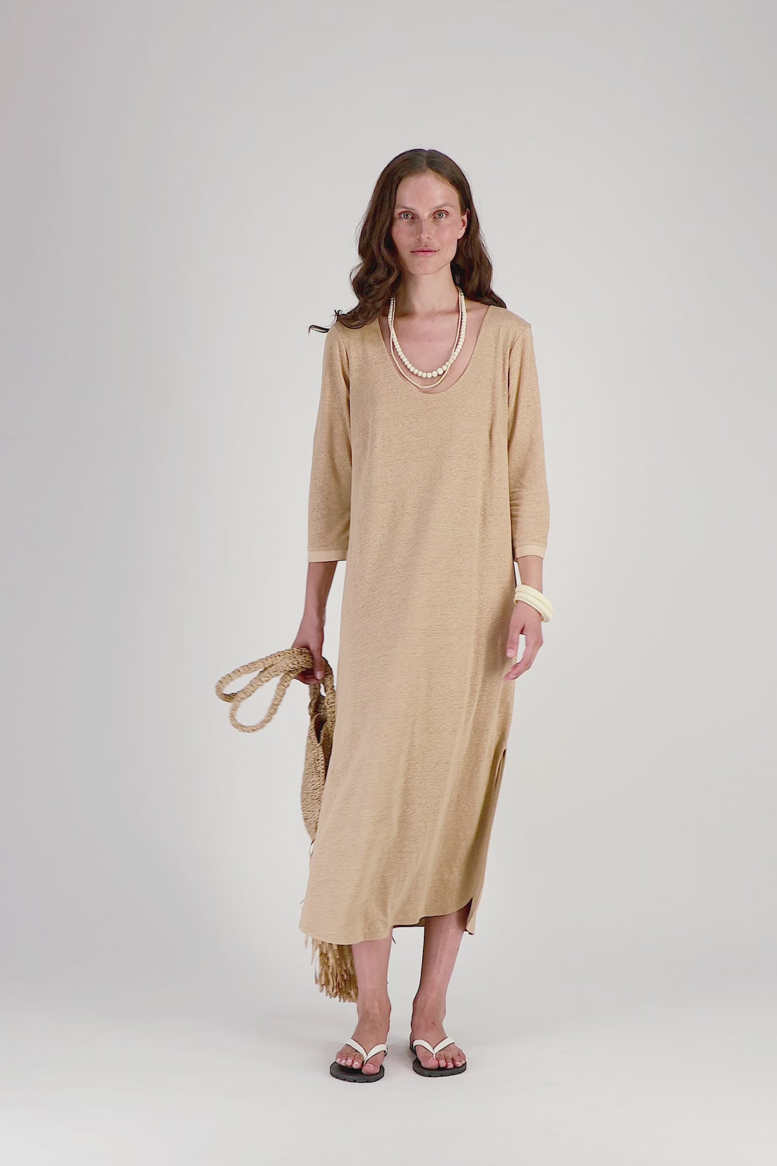 Robe longue lin femme collection été MAX&MOI camel