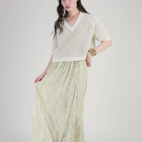 Jupe longue viscose imprimé vert finitions luxe MAX&MOI