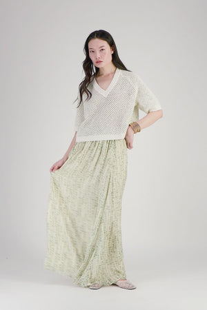 Jupe longue viscose imprimé vert finitions luxe MAX&MOI