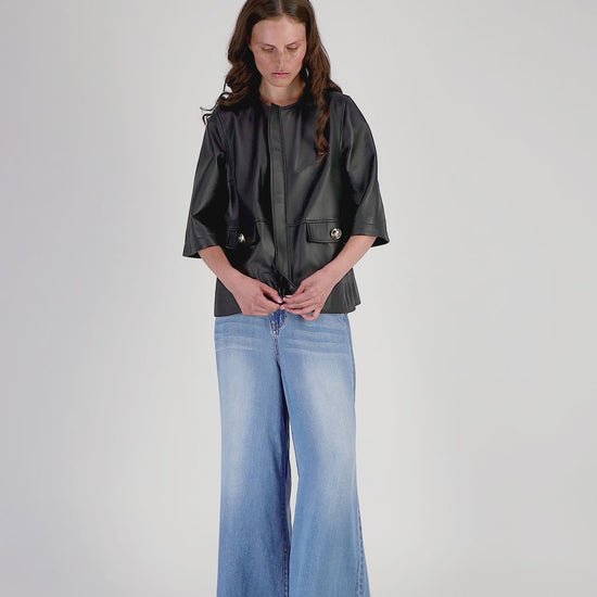 Veste cuir luxe noir MAX&MOI vêtement femme mode et contemporain