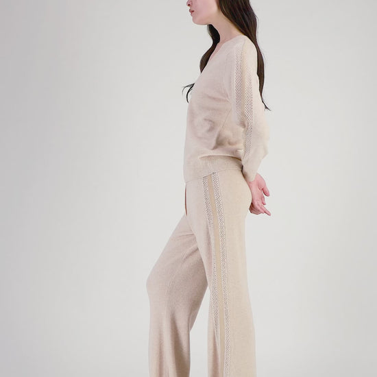 Pantalon cachemire luxe beige mode femme MAX&MOI