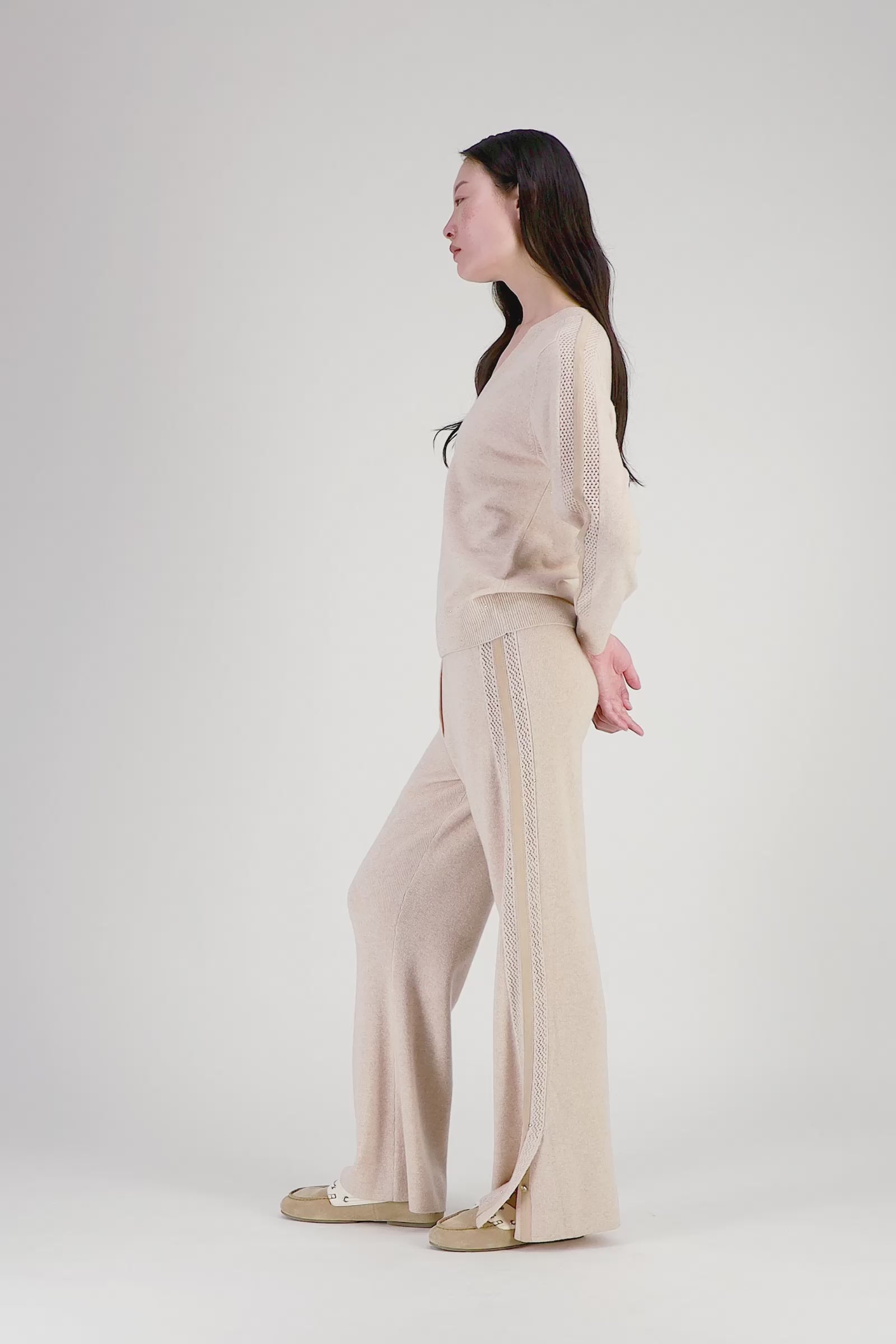Pantalon cachemire luxe beige mode femme MAX&MOI