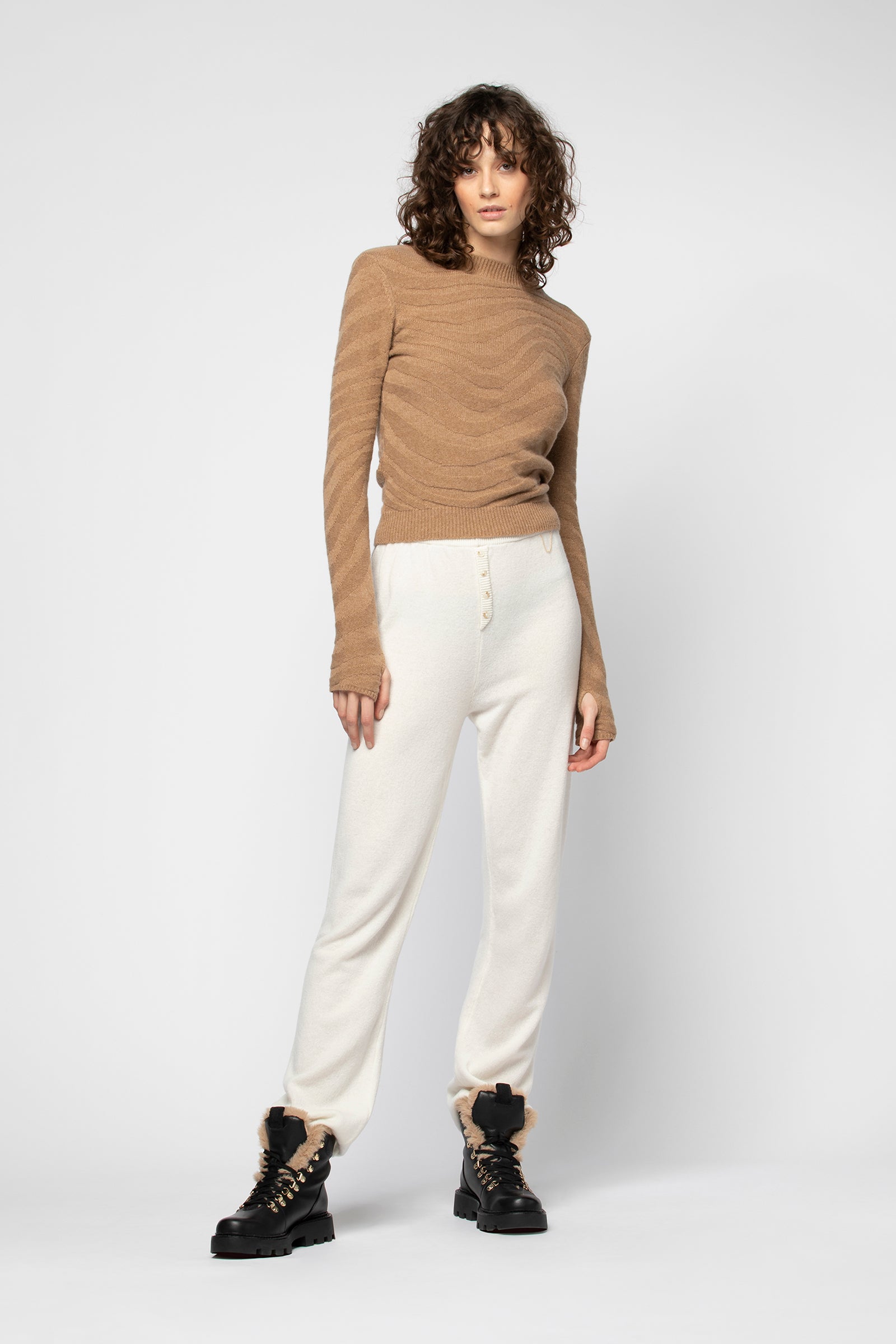 Pantalon BONITA grège Cachemire haut de gamme femme MAX&MOI