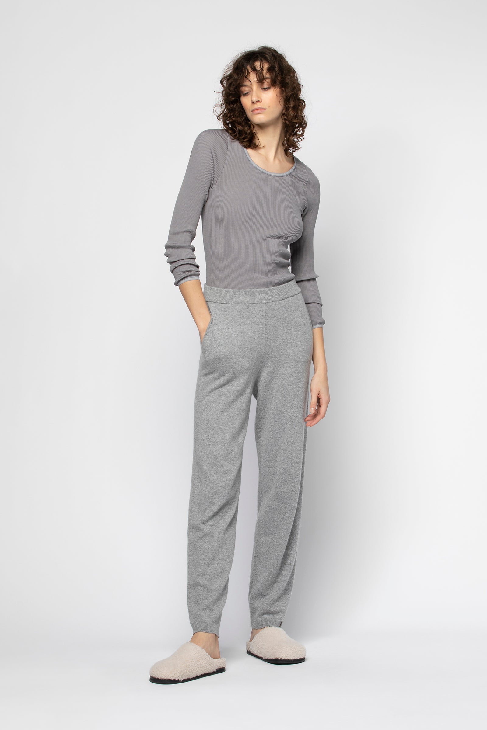 Pantalon BRIANA gris Laine Cachemire Elasthanne haut de gamme femme MAX&MOI