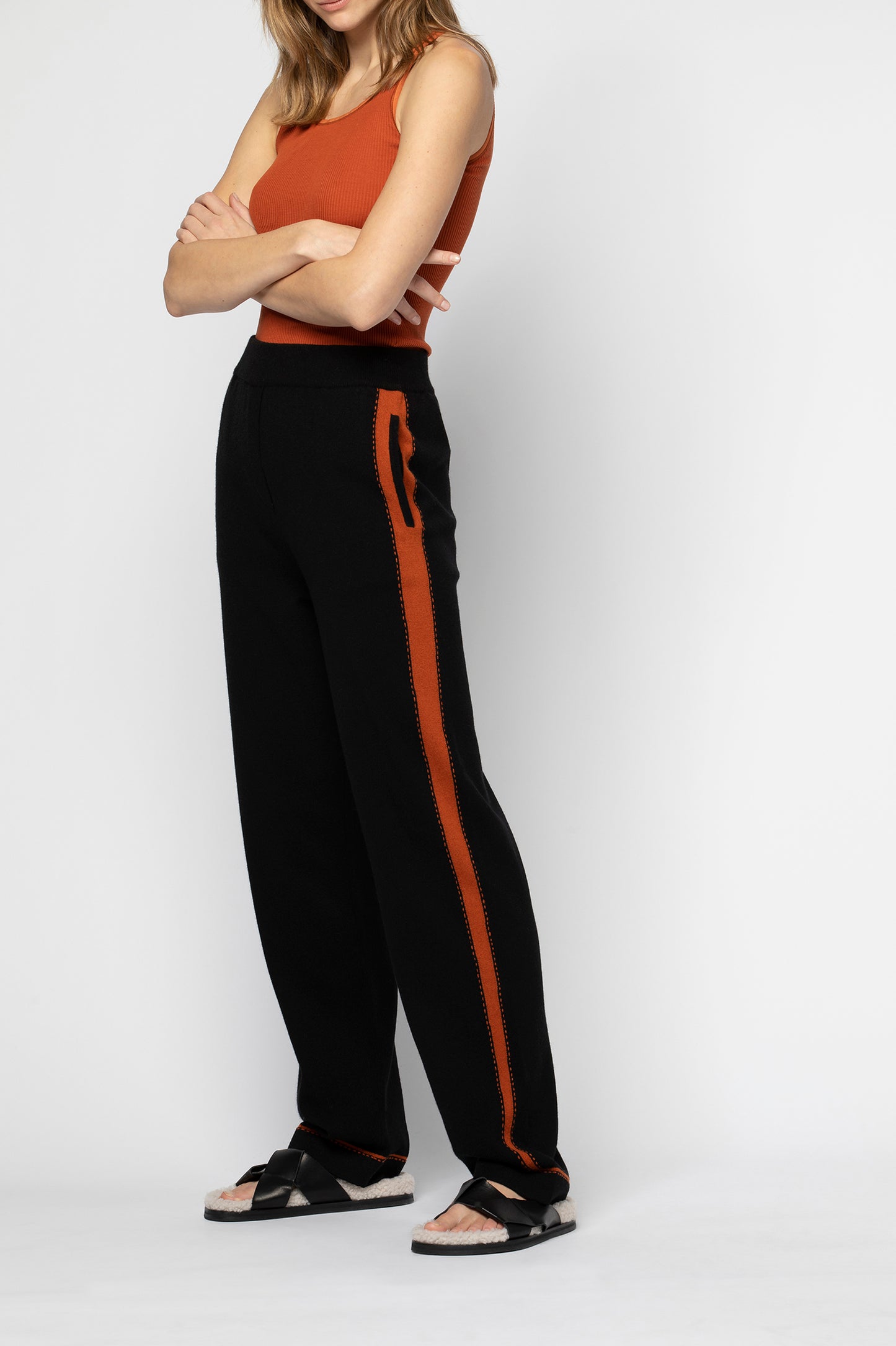 Pantalon JOEL noir & terracotta Laine Cachemire haut de gamme femme MAX&MOI