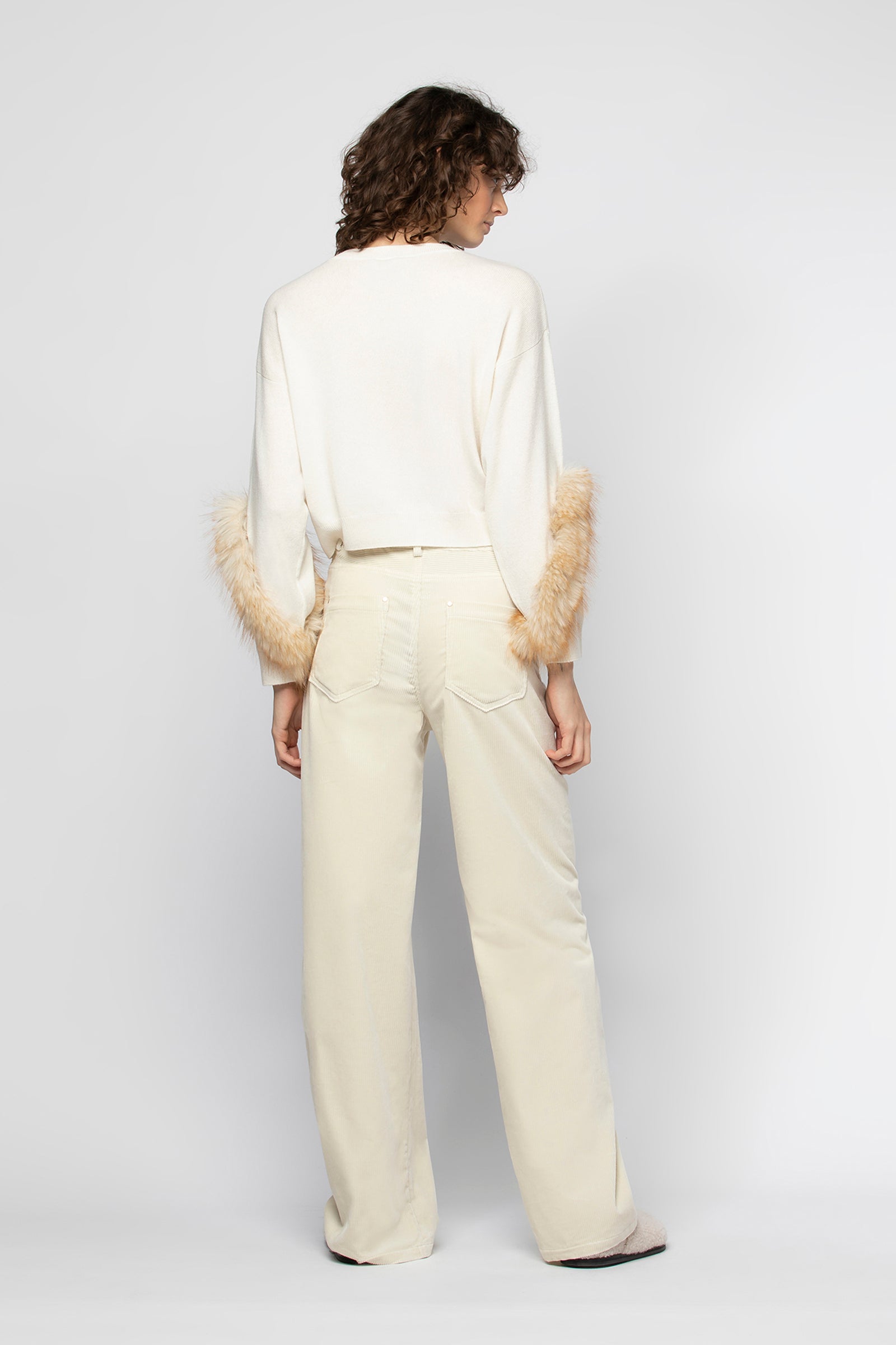 Pull PONS blanc Laine Cachemire fausse fourrure en polyester haut de gamme femme MAX&MOI