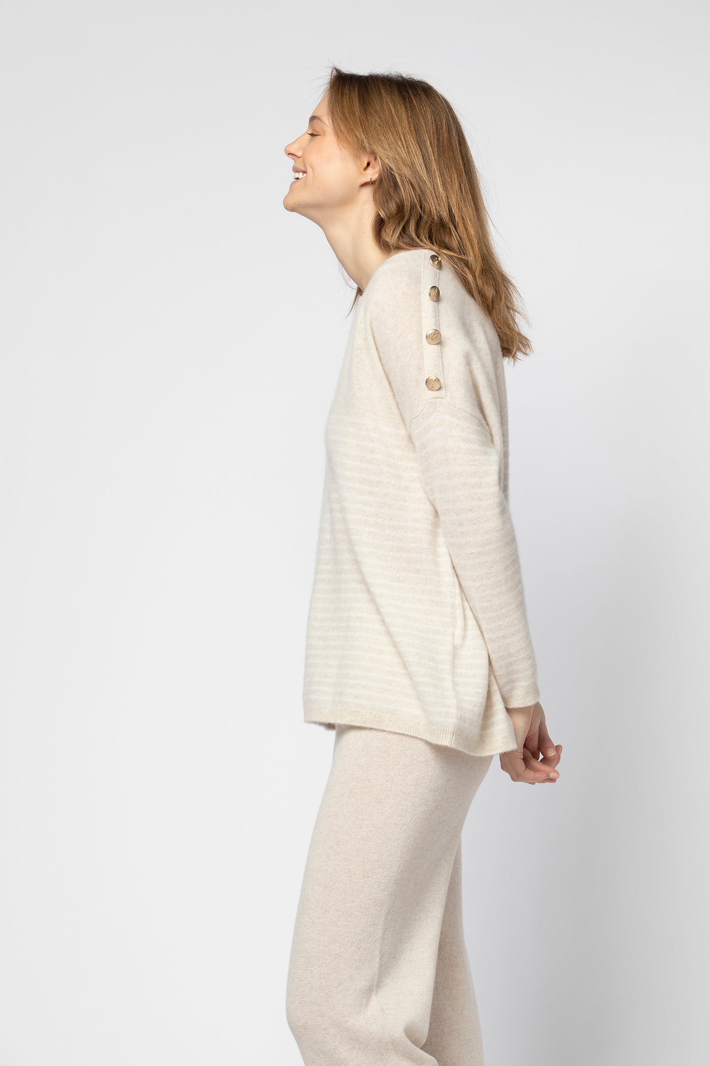 Pull PONTI grège & blanc Cachemire haut de gamme femme MAX&MOI