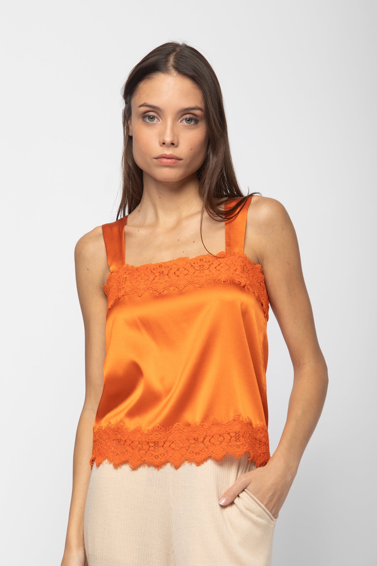 TEDDY red ochre silk top